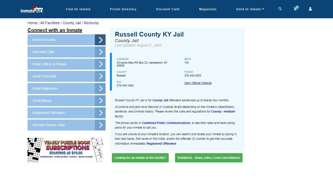 Russell County KY Jail - Inmate Locator - Jamestown, KY